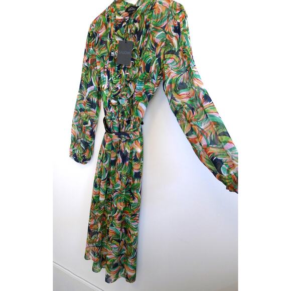 SALONI Raquel Silk Chiffon Belted Midi Dress Jade Palmier Saks 8 NWT $815 - Picture 7 of 15